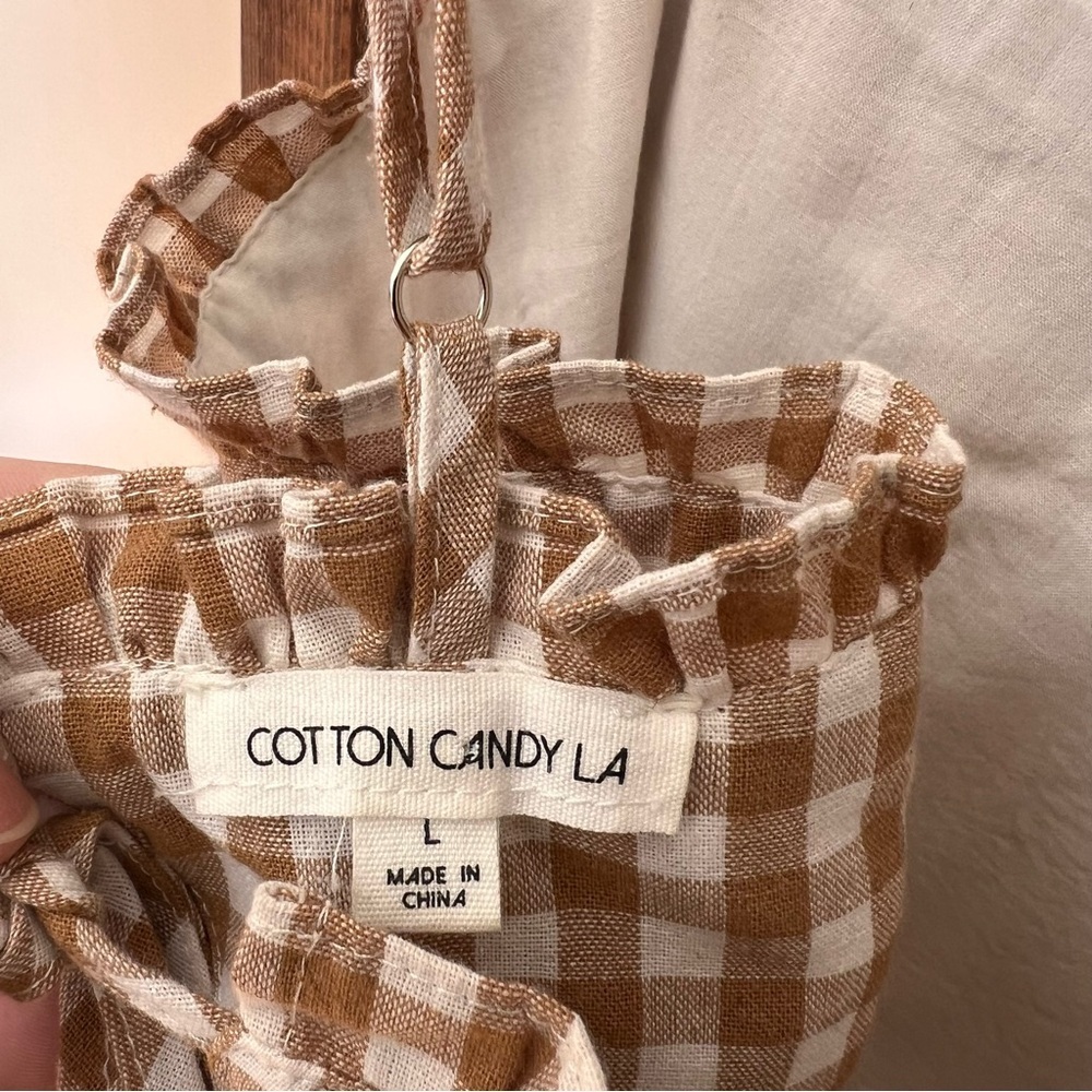 Cotton Candy LA Tan & White Gingham Spaghetti Strap Dress - Picture 5 of 8